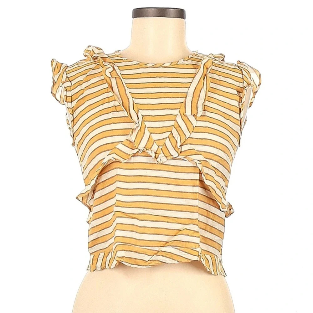 Zara Striped Ruffle Cropped Blouse